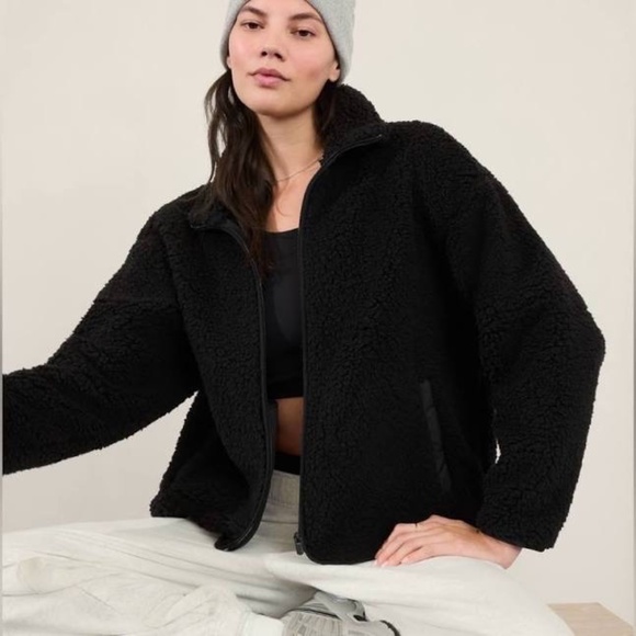 Athleta Black Zip Front High Neck Fleece Jacket Sz 2X - Picture 1 of 7